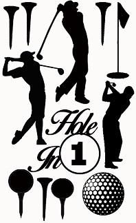 hole in 1 male golfer,gold balls, tees,110 x 180mm min buy 3
